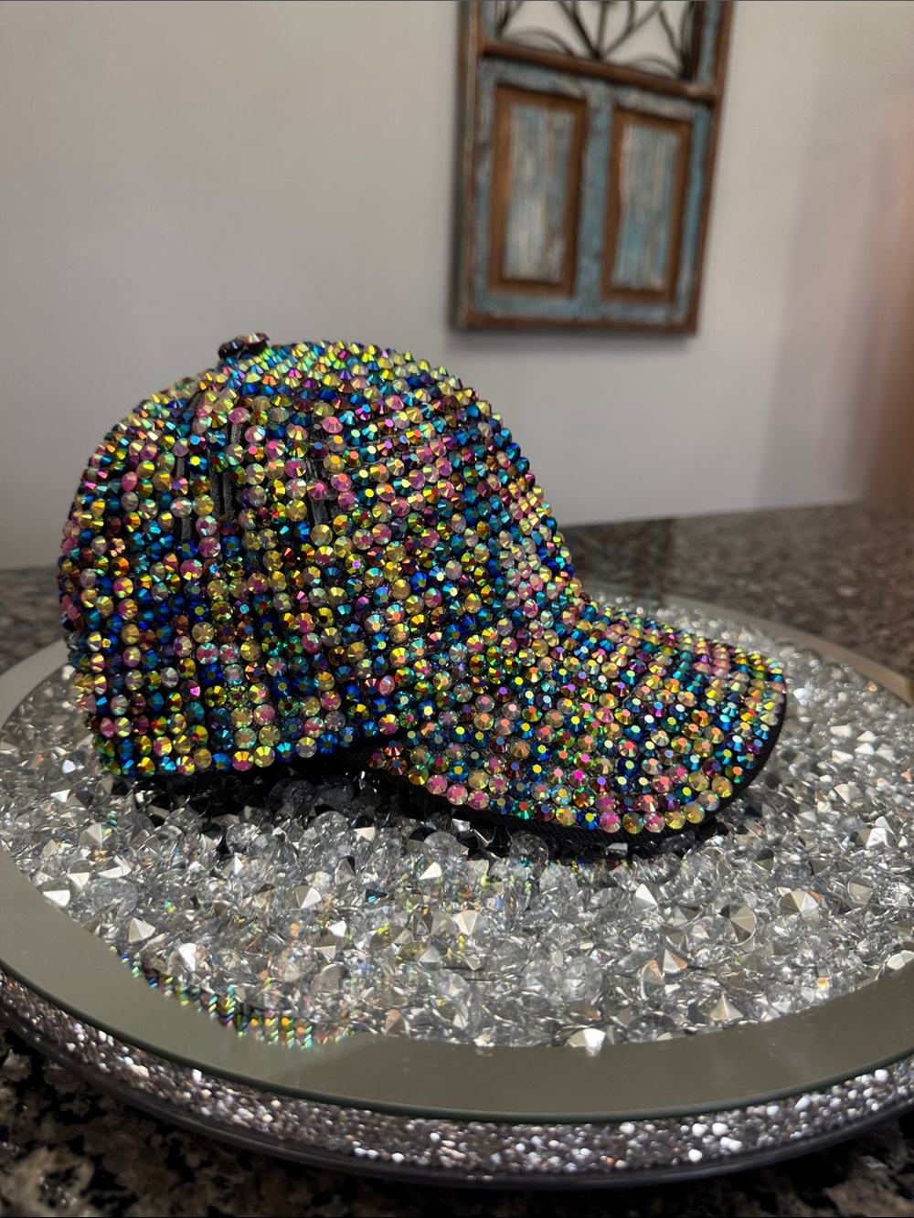 Multicolored Crystal-Studded Baseball Cap